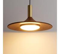 Lámpara colgante Ufo de madera antigua LED 20W 3 temperaturas de color Color nogal Lámpara colgante de metal Línea colgante ajustable Luz de platillo volador Decoración regulable Lámpara de noche