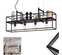 Lámpara colgante Victorine, moderna lámpara de metal en negro, con pantalla en celosía óptica como repisa, ideal encima de la mesa de comedor, altura máx. 145 cm, 4 llamas, E27, sin bombilla(s)