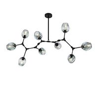 Lámpara Colgante Vintage de Cristal de Burbujas, Moderna, de Metal Irregular, con 9 Luces, Ajustable, única, para Cocina, Isla y Comedor. Pantalla ámbar Negra, 5 Luces (9 Luces en Azul Degradado
