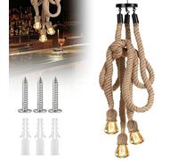 Lámpara colgante vintage GOEDCH de cuerda de cáñamo de 100 cm, ideal para bricolaje: Lámpara colgante de cuerda de 3 luces con casquillo E27 y ventosa incluida.