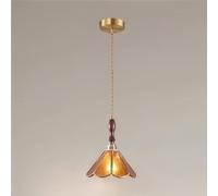 Lámpara colgante Vintage Mini Walnut Wood Pendant Light, Amber Glass Shade Ceiling Hanging Lamp For Aisle Farmhouse Kitchen Bedroom Living Room