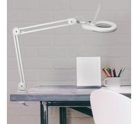 Lámpara con lupa LED MAULviso, blanca, altura 50 cm, pinza True