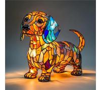 Lámpara corgi en forma de teckel, lámpara de mesa USB en forma de bulldog francés, lámpara de mesa LED de vidrio tintado para mesita de noche, salón, dormitorio, amantes de los animales, decoración