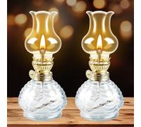 Lámpara de Aceite: 2 Piezas Lampara Aceite, Quinqué Antiguo de Parafina con Mecha Regulable, Lámparas de Aceite Queroseno en Cristal para Decoración Clásica del Sala Comedor Exteriores Interior