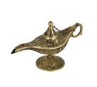 Lámpara de Aladín,Genio de la lámpara,Dorado Lámpara de Aceite Mágica de Aladdin de Aleación de Metal Forma de Tetera con Tallado Retro Decoración del Hogar(Pátina verde)