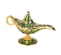 Lámpara de Aladín,Genio de la lámpara,Dorado Lámpara de Aceite Mágica de Aladdin de Aleación de Metal Forma de Tetera con Tallado Retro Decoración del Hogar(Verde)
