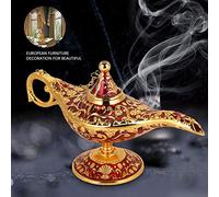 Lámpara de Aladín,Genio de la lámpara,Dorado Lámpara de Aceite Mágica de Aladdin de Aleación de Metal Forma de Tetera con Tallado Retro Decoración del Hogar(Rojo dorado)
