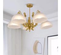 Lámpara de araña Antigua de Sirena Dorada Vintage - Lámpara de araña de Cristal lechoso de 3/5 Luces de Mediados de Siglo para vestíbulo, Comedor, iluminación Decorativa