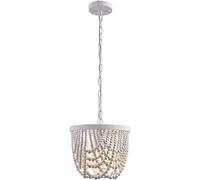 Lámpara de araña con cuentas de madera clara E27 Blanco Vintage Niñas Dormitorio Decoración rústica Luces Altura ajustable Sala de estar Restaurante Dormitorio Cafetería Loft Luz colgante Interesting