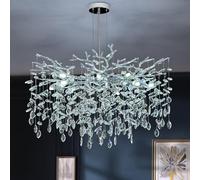 LáMpara De ArañA Cristal K9 Cromo Grande Estilo Moderno Lujoso Lampara Tipo Gota Lluvia Techo Colgante Decorar Con Forma Rama, Ideal Para Comedor,Sala Estar,Cocina Y Pasillo CafeteríA Hotel-10 luces