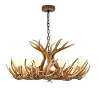 Lámpara de araña de asta de Ciervo, lámpara de araña Vintage de asta de Ciervo de 9 Luces, luminaria de Techo Estilo Granja con Base E12 para hogar, Tienda, cafetería o Bar (9 Brazos de lámp