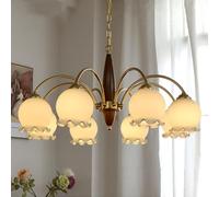 Lámpara de araña de Cobre con Grietas de Flores Retro, lámpara de salón de Madera Maciza Creativa, lámpara de Granja Hecha a Mano para Comedor, Accesorio de iluminación rústico Industrial,