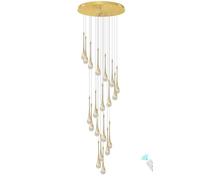 LáMpara De ArañA De Cristal Con Forma De Gota De Lluvia En Espiral Dorada,LáMpara Colgante De Escalera Led Regulable Moderna,Lamparas Techo Colgantes De 20 Luces Para La Villa,Escaleras,VestíBulos