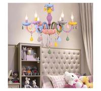 Lámpara de araña de Cristal de arcoíris romántica Moderna, Vela Europea, lámparas Colgantes de Princesa para niñas, Accesorios de iluminación, Cocina