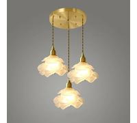 Lámpara de araña de cristal de leche de 3 luces, iluminación de flores de rosas de racimo largo para escalera, lámpara colgante de techo moderna vintage de mediados de siglo para comedor, cocina,