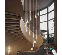 Lámpara De Araña De Cristal En Espiral Plateada,Lámpara Colgante Larga De Escalera LED Regulable De 3000-6000K,Lámpara De Techo De Candelabros De 12 Luces para La Villa,Escaleras,Entrada De Vestíbulo