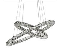 Lámpara de araña de cristal LED moderna para comedor Lámpara colgante ovalada de luz cálida Diseño de anillo de metal cromado de 2 luces Accesorio de techo elegante para sala de estar y cocina