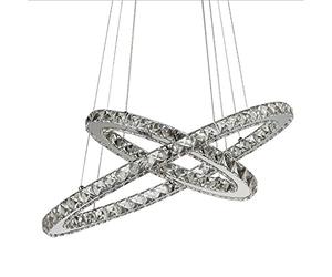 Lámpara de araña de cristal LED moderna para comedor Lámpara colgante ovalada de luz cálida Diseño de anillo de metal cromado de 2 luces Accesorio de techo elegante para sala de estar y cocina