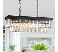 Lámpara de araña de Cristal para Comedor, lámpara de araña Rectangular Negra, lámpara Colgante Rectangular Moderna para Isla de Cocina L33”/83cm K9 Lámpara de araña Larga contemporánea