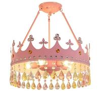 Lámpara de araña de Cristal Rosa con Corona Redonda y Montaje Empotrado para niñas, lámpara Colgante de Tambor Grande para Techo Infantil, lámpara Colgante para Dormitorio Infantil, Armario, habi
