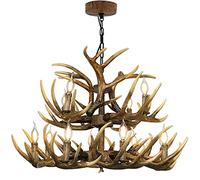 Lámpara de araña de Cuernos de Ciervo de Doble Capa, 8+4 Luces, Estilo Retro campestre, candelabro de Cuernos de Ciervo con Base E12, lámpara de Cuernos de Ciervo para cafeterías, Bares y co