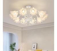 Lámpara de araña de flores contemporánea LED Pastoral americana Sala de estar Comedor Dormitorio Villa Modelo Tienda de ropa Salón de belleza Decoración del hogar Lámpara colgante (blanco 12 luces)