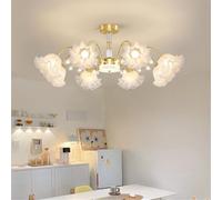 Lámpara de araña de flores contemporánea LED Pastoral americana Sala de estar Comedor Dormitorio Villa Modelo Tienda de ropa Salón de belleza Decoración del hogar Lámpara colgante (Dorado A 8 luces)