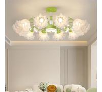 Lámpara de araña de flores contemporánea LED Pastoral americana Sala de estar Comedor Dormitorio Villa Modelo Tienda de ropa Salón de belleza Decoración del hogar Lámpara colgante (Verde A 12 luces)