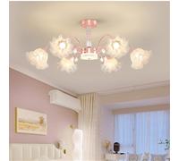 Lámpara de araña de flores contemporánea LED Pastoral americana Sala de estar Comedor Dormitorio Villa Modelo Tienda de ropa Salón de belleza Decoración del hogar Lámpara colgante (Rosa A 6 luces)