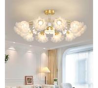 Lámpara de araña de flores contemporánea LED Pastoral americana Sala de estar Comedor Dormitorio Villa Modelo Tienda de ropa Salón de belleza Decoración del hogar Lámpara colgante (Dorado A 12 luces)