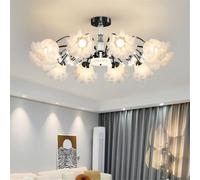 Lámpara de araña de flores contemporánea LED Pastoral americana Sala de estar Comedor Dormitorio Villa Modelo Tienda de ropa Salón de belleza Decoración del hogar Lámpara colgante (Negro A 12 luces)