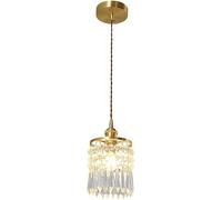 Lámpara de araña de lujo American Light para dormitorio, mesita de noche, totalmente de cobre, K 9, cristal, ajustable, fuente de luz E 14, lámpara colgante de un solo cabezal, ideal para sala de esta