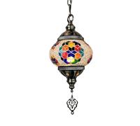 Lámpara de araña de Mosaico Turco Hecha a Mano con Marco de Bronce y Vidrio de Colores, lámpara Retro de 5" de diámetro.