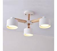 Lámpara de araña de techo, dos funciones: lámpara LED con pantalla de hierro blanco compatible con vestíbulo Lustres de madera modernos montados en el techo Luces de comedor de madera Buena Made in