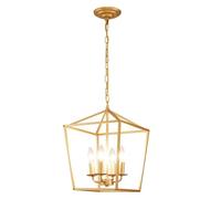 Lámpara De Araña Dorada De 4 Luces, Lámpara De Araña Con Jaula De Metal, Lámpara Colgante De Altura Ajustable Con Base E12 Para Comedor Con Isla De Cocina