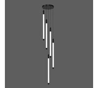 Lámpara de araña dorada grande para techos altos: lámpara colgante lineal LED moderna, accesorio colgante estilo granja negro para vestíbulo, escalera, sala de estar y mesa de comedor Beauty Comes