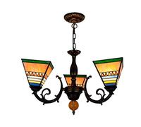 Lámpara de araña Duradera para Comedor Lámpara de Techo de vidrieras Retro Europea Creatividad Pastoral Lámpara Colgante de Arte de 3 Cabezas para Estudio de Dormitorio, E27, Max40W * 3, M, Color: R