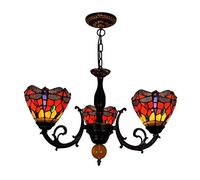 Lámpara de araña duradera para comedor Lámpara de techo de vidrieras retro europea Creatividad pastoral Lámpara colgante de arte de 3 cabezas para estudio de dormitorio, E27, Max40W * 3, M, Color: R (