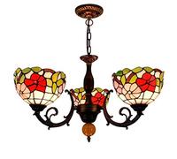 Lámpara de araña Duradera para Comedor Lámpara de Techo de vidrieras Retro Europea Creatividad Pastoral Lámpara Colgante de Arte de 3 Cabezas para Estudio de Dormitorio, E27, Max40W * 3, M, Color: R