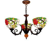 Lámpara de araña Duradera para Comedor Lámpara de Techo de vidrieras Retro Europea Creatividad Pastoral Lámpara Colgante de Arte de 3 Cabezas para Estudio de Dormitorio, E27, Max40W * 3, M, Color: R