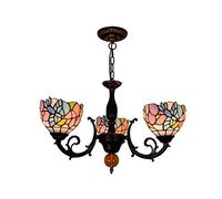 Lámpara de araña Duradera para Comedor Lámpara de Techo de vidrieras Retro Europea Creatividad Pastoral Lámpara Colgante de Arte de 3 Cabezas para Estudio de Dormitorio, E27, Max40W * 3, M, Color: R