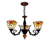 Lámpara de araña duradera para comedor Lámpara de techo de vidrieras retro europea Creatividad pastoral Lámpara colgante de arte de 3 cabezas para estudio de dormitorio, E27, Max40W * 3, M, Color: R (