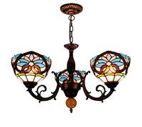 Lámpara de araña Duradera para Comedor Lámpara de Techo de vidrieras Retro Europea Creatividad Pastoral Lámpara Colgante de Arte de 3 Cabezas para Estudio de Dormitorio, E27, Max40W * 3, M, Color: R