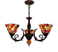 Lámpara de araña duradera para comedor Lámpara de techo de vidrieras retro europea Creatividad pastoral Lámpara colgante de arte de 3 cabezas para estudio de dormitorio, E27, Max40W * 3, M, Color: R (