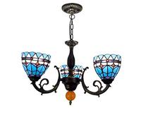 Lámpara de araña Duradera para Comedor Lámpara de Techo de vidrieras Retro Europea Creatividad Pastoral Lámpara Colgante de Arte de 3 Cabezas para Estudio de Dormitorio, E27, Max40W * 3, M, Color: R