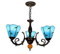 Lámpara de araña Duradera para Comedor Lámpara de Techo de vidrieras Retro Europea Creatividad Pastoral Lámpara Colgante de Arte de 3 Cabezas para Estudio de Dormitorio, E27, Max40W * 3, M, Color: R