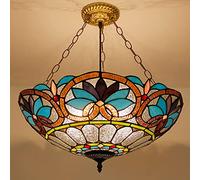 Lámpara de araña estilo Tiffany de 20 pulgadas, lámpara colgante de vidrieras hecha a mano vintage, luz de techo LED E27 ajustable en altura para sala de estar, dormitorio, comedor, decoración (5 bom
