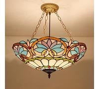 Lámpara de araña estilo Tiffany de 20 pulgadas, lámpara colgante de vidrieras hecha a mano vintage, luz de techo LED E27 ajustable en altura para sala de estar, dormitorio, comedor, decoración (5 bom