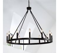 Lámpara de araña estilo vela con rueda de carro, color negro, 12 luces, lámpara de araña redonda con rueda de carro, accesorios de iluminación para porche al aire libre, candelabros modernos con rued