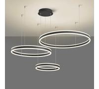 Lámpara de araña Grande Negra para vestíbulo, Entrada, techos Altos, lámpara de araña Moderna de 3 Anillos con Control Remoto, luz Colgante LED Regulable para Isla de Cocina, Sala de Estar.
